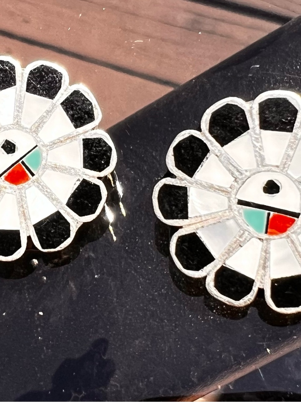Vintage Old Pawn Native American Sterling clip on Earrings Zuni